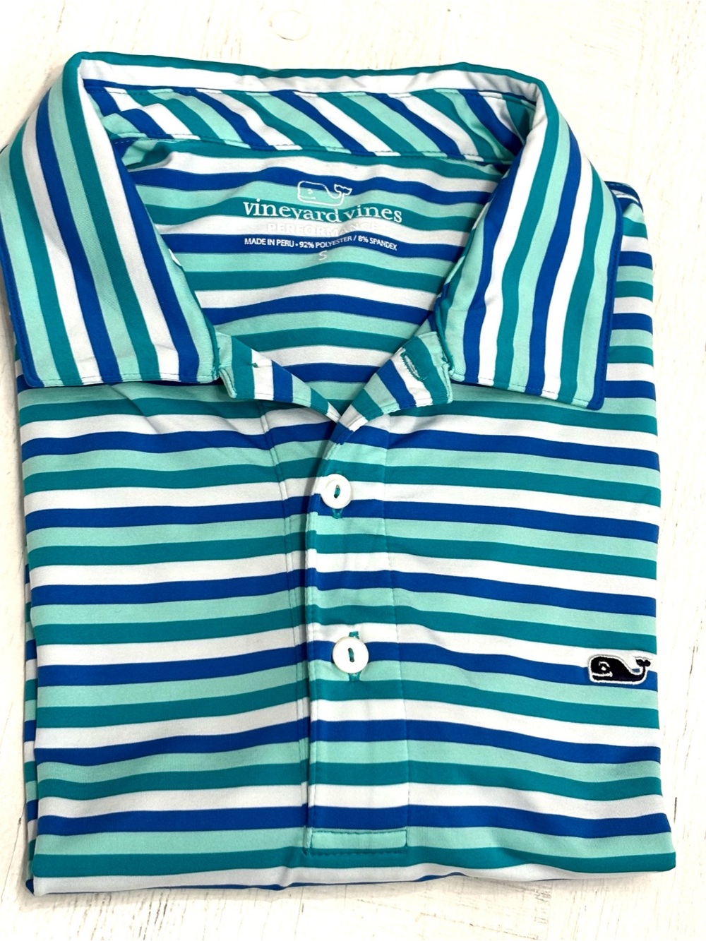 Vineyard Vines Teal Blue Striped Polo stretch Golf